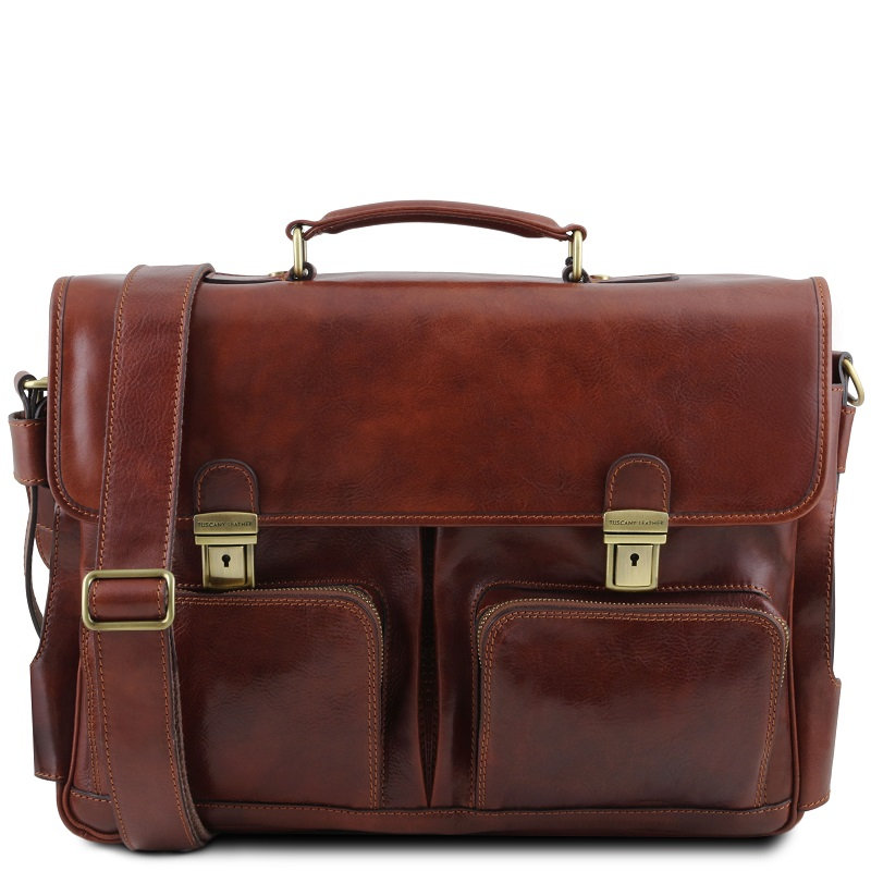 Leather Multi Compartment TL SMART Briefcase-Tuscany Bags